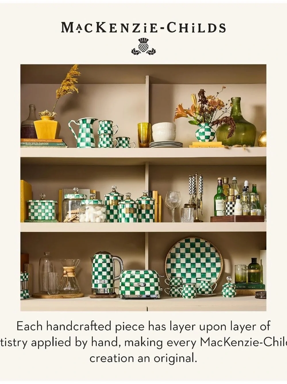NEW! Mackenzie-Childs Emerald Check Recipe Box w/Recipe Cards